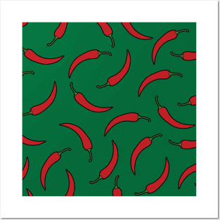 Red pepper pattern in green Posters and Art